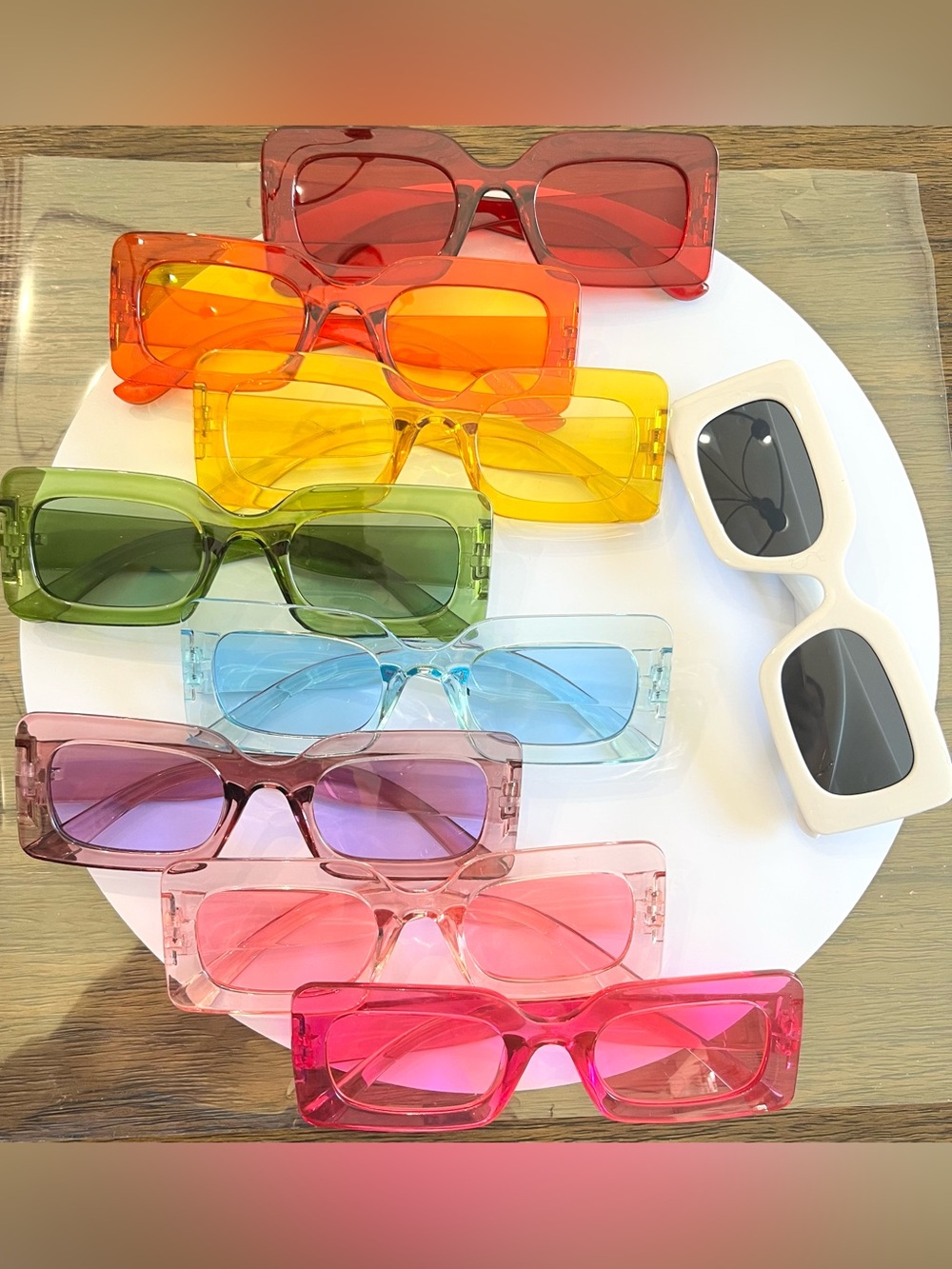 Colorful Rectangular Transparent Sunglasses Set of 9 - Rainbow Shades